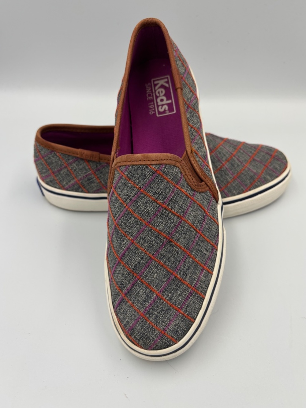 Keds Double Decker Windowpane Plaid Slip On Sneakers WF55720 size 7.5 - Picture 2 of 14